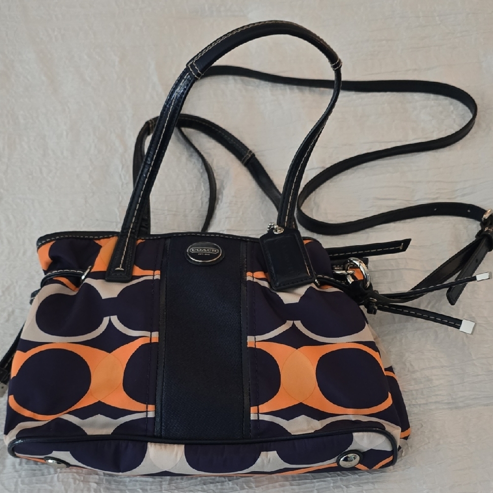 Coach Blue and Orange Shoulder Bag with Geometric Pattern